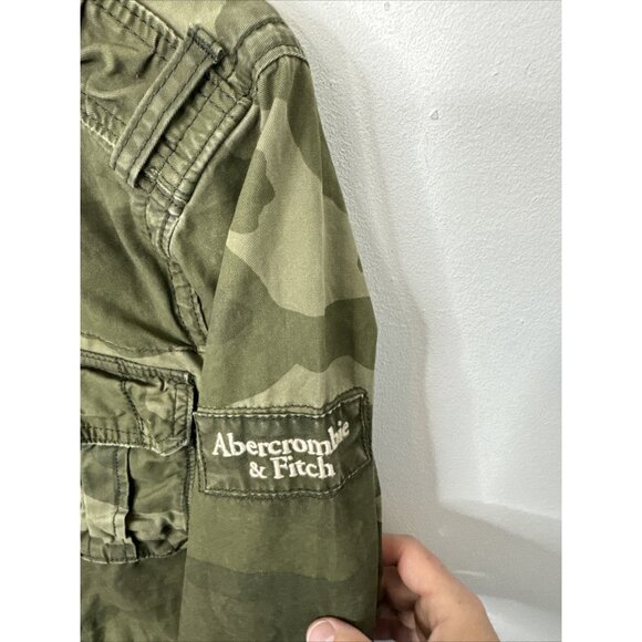 Abercrombie & Fitch Mens M Field Jacket Y2K Olive Green Camo Camouflaged Canvas - Picture 3 of 11